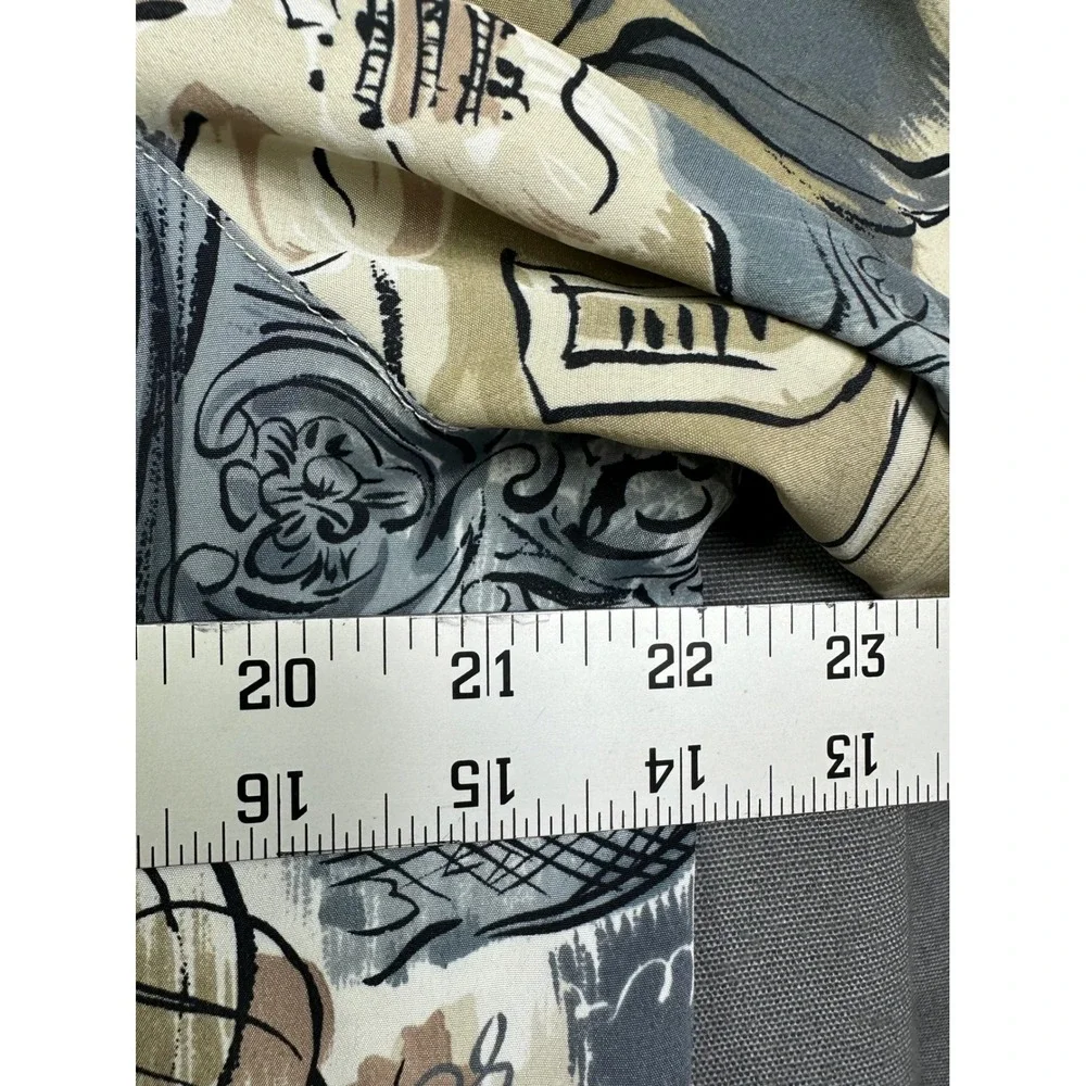 Alfred Dunner Vintage Music‎ Script Print Smocked Hem Button Front Blouse Tan 12